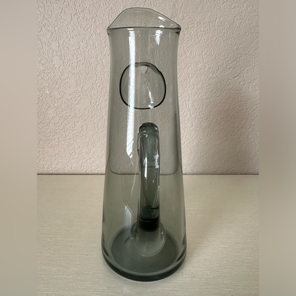 Blown Art Glass Cocktail Martini Pitcher Smoke Gray Applied Handle Spout 11.5” - Picture 2 of 13